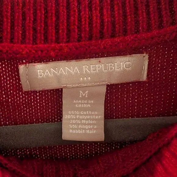 Women's Banana Republic Red Cableknit Boatneck Sweater Sz M - Picture 2 of 6